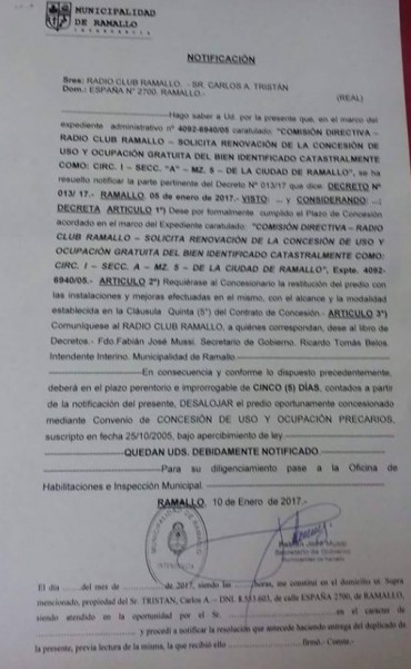 El municipio pide que el Radio Club Ramallo desaloje el lugar