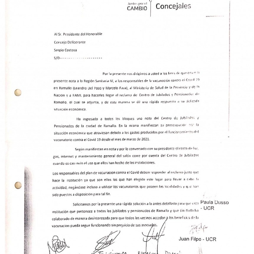 Los ediles de Juntos y de la UCR enviaron una nota a presidencia del HCD