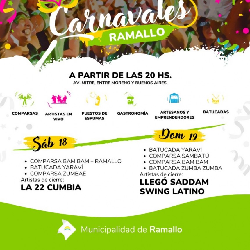 Vuelven las noches de carnaval a la ciudad de Ramallo, la avenida Mitre será el punto de encuentro