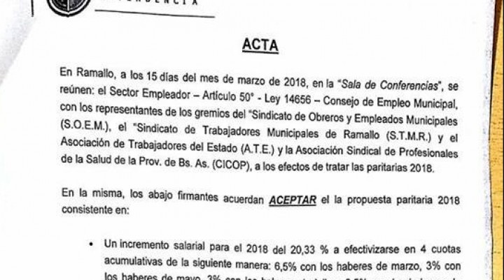 Los gremios municipales aceptaron la propuesta paritaria 2018