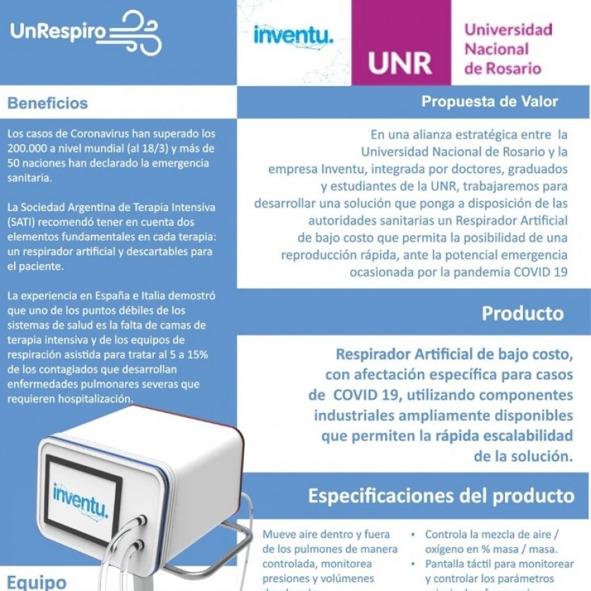 La UNR e Inventu comenzaran a fabricar respiradores