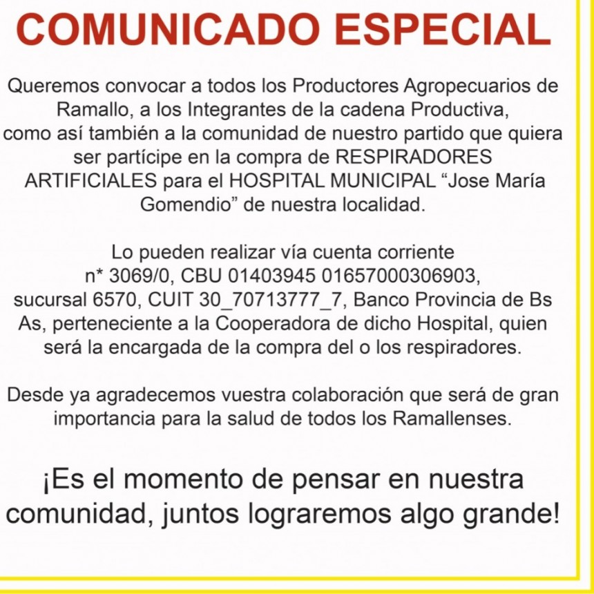 Campaña para comprar respiradores artificiales