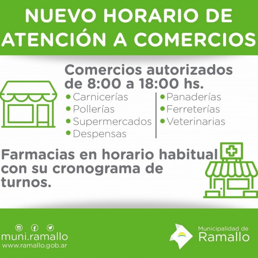 La Municipalidad de Ramallo a través del decreto nº 190/20 reducirá el horario de atención al público para prevenir la propagación del COVID-19