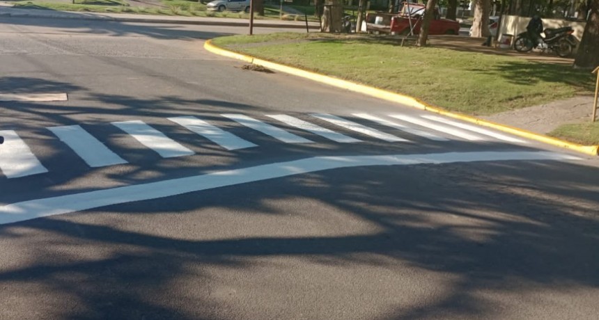 Pintan sendas peatonales y cordones en la zona de los establecimientos educativos para brindar seguridad a los peatones