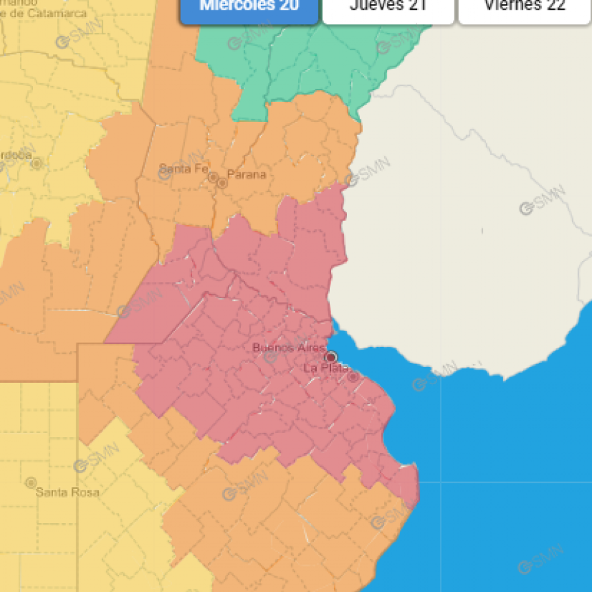 Anuncian alerta roja desde el Servicio Meteorológico Nacional para la región