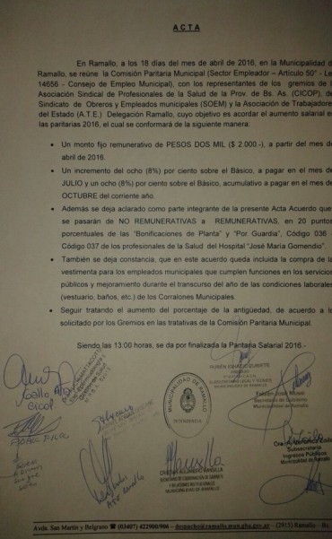 Aumento para los municipales: Dos mil pesos más desde abril y 16 % entre julio y octubre