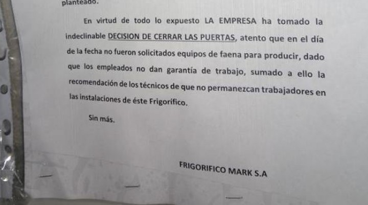 AHORA Frigorífico Mark cerró sus puertas y dejó a los trabajadores en la calle
