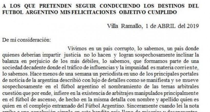 Federal A: Comunicado del Club Defensores