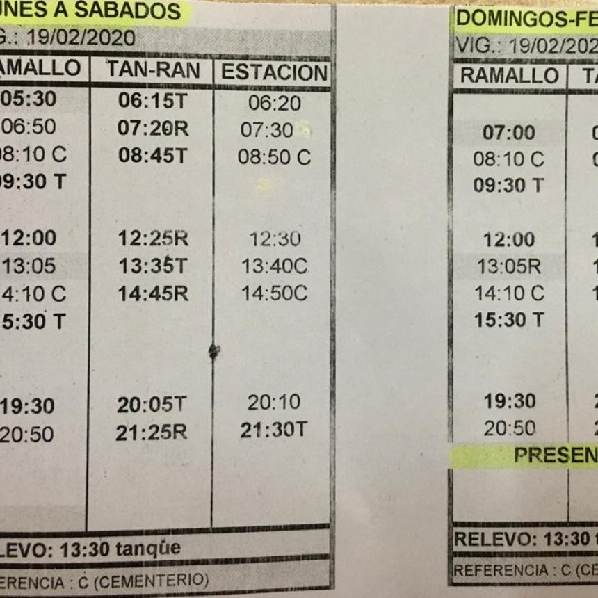 Los horarios del transporte local