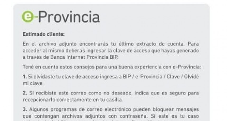 Confirmado: El mail con el PDF era del banco Provincia