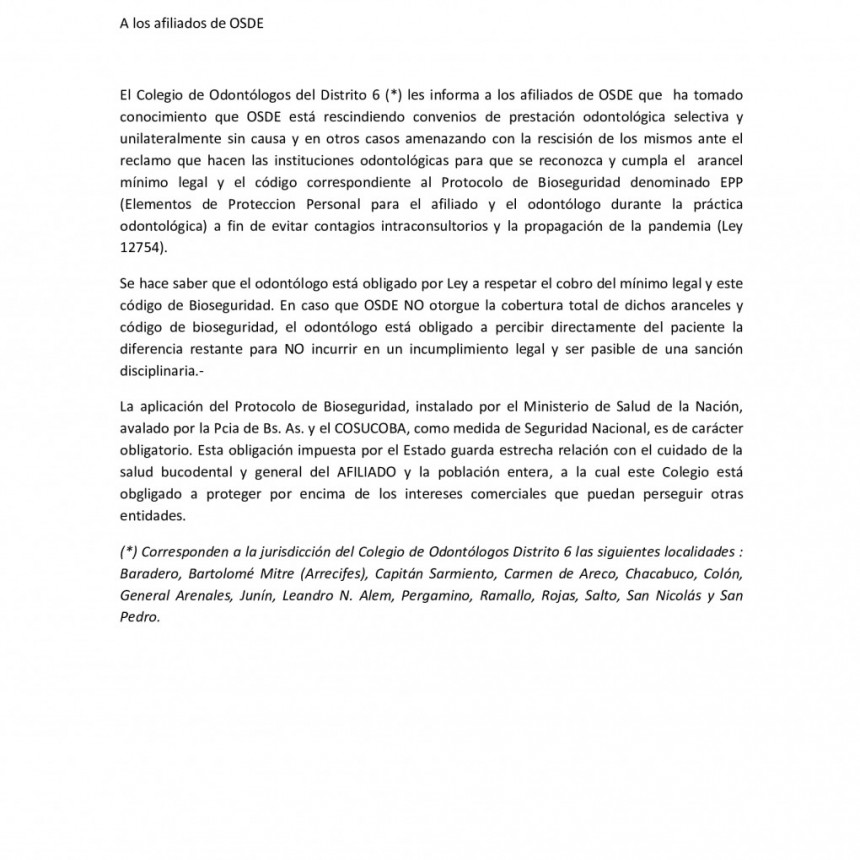 El Colegio de Odontólogos de Ramallo informa