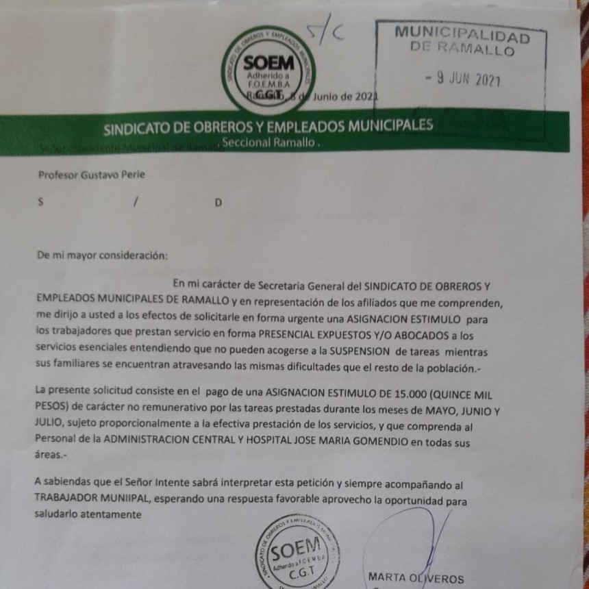 Oliveros "Lleg&oacute; el momento que reciban este est&iacute;mulo los trabajadores"
