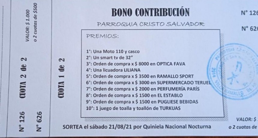 Bono contribución para la parroquia