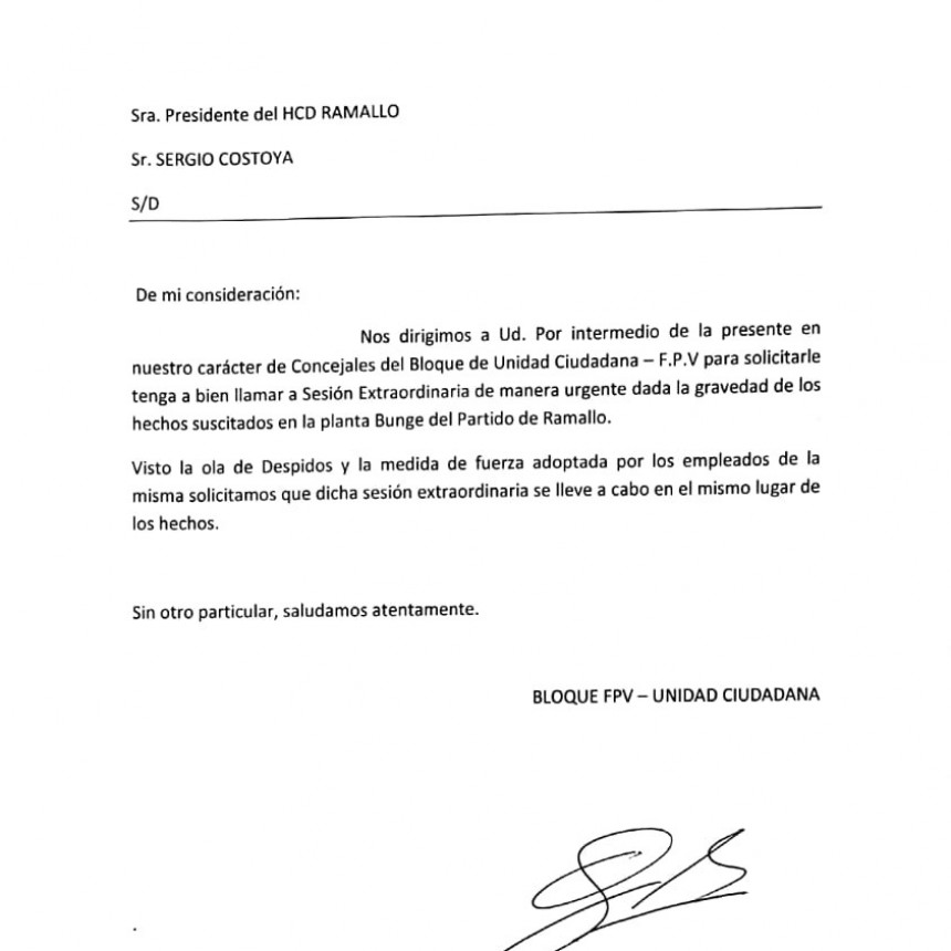 El FpV - UC piden una sesión urgente