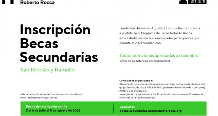 Ternium invita a alumnos de escuelas secundarias a participar del Programa de Becas Roberto Rocca