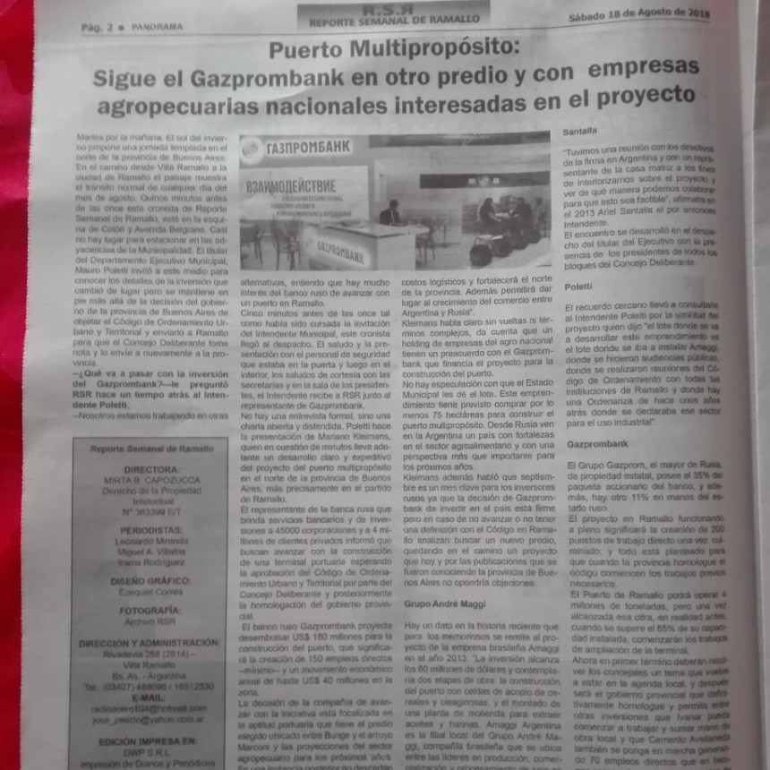 Puerto Multipropósito: Sigue el Gazprombank en otro predio y con  empresas agropecuarias nacionales interesadas en el proyecto