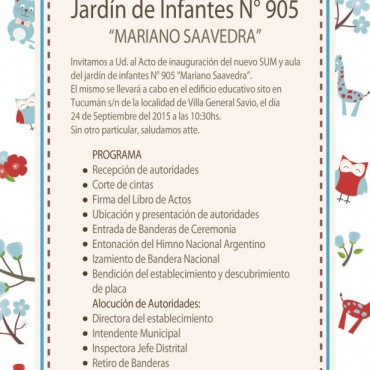 Este jueves inauguran la ampliación del Jardín 905 en Villa General Savio