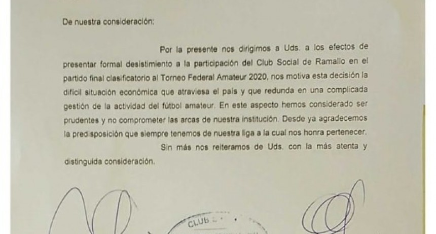 Social no jugará con Regatas el partido clasificatorio para el torneo Federal Amateur
