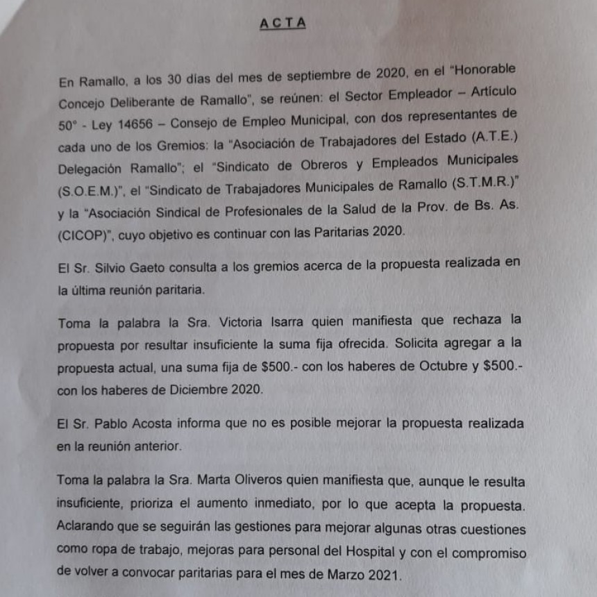 Se cerró la paritaria municipal