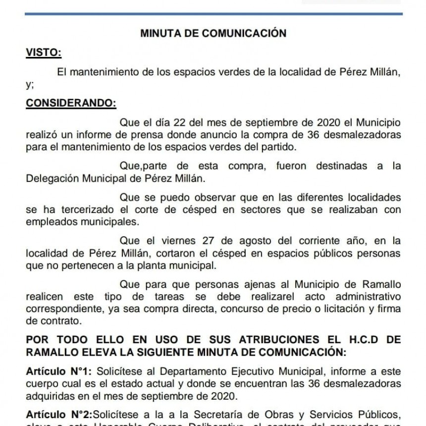 Un pedido para el Departamento Ejecutivo