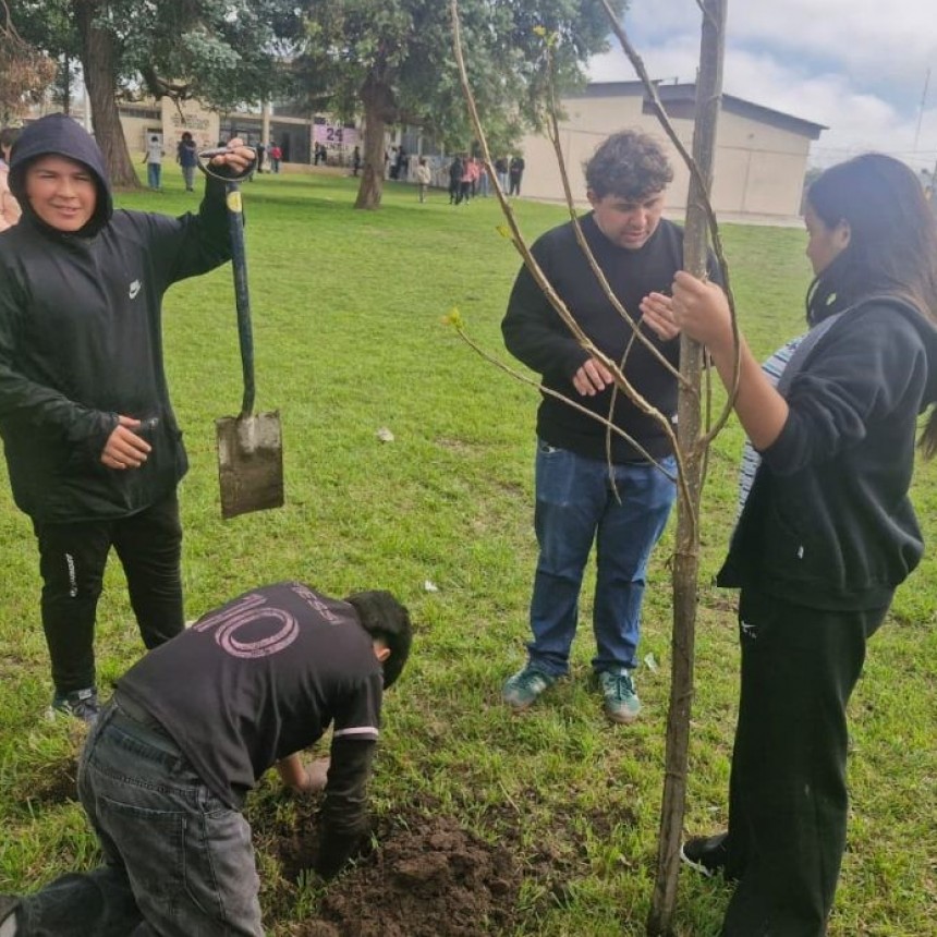 Jóvenes plantaron 160 árboles nativos en una acción ambiental municipal