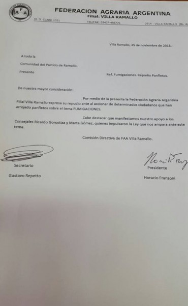 FAA salió al cruce de los panfletos