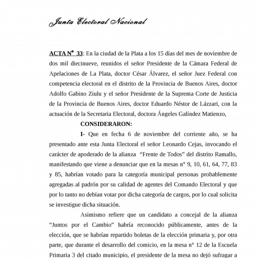 Se conoció el fallo de la Junta Electoral