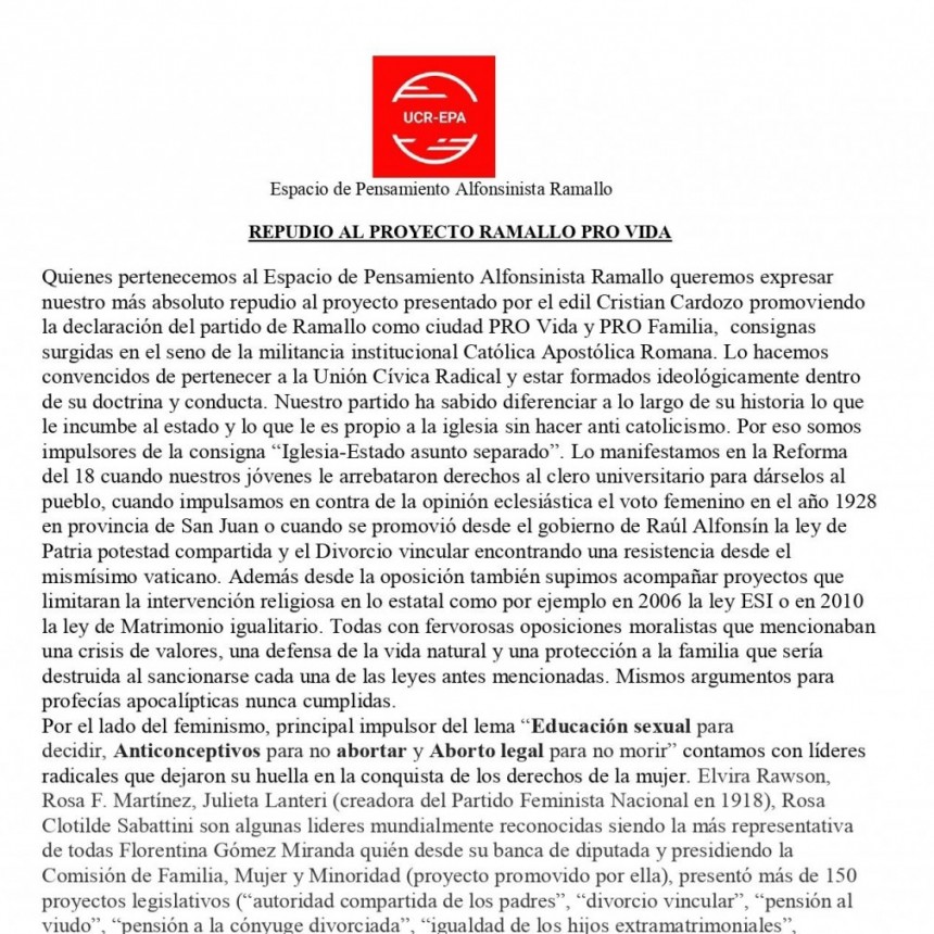 Repudio al Proyecto Pro Vida