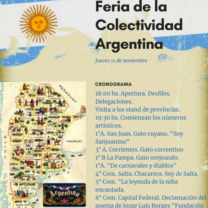 Se viene la Feria de la Colectividad Argentina en la Escuela Secundaria 5 en Villa General Savio